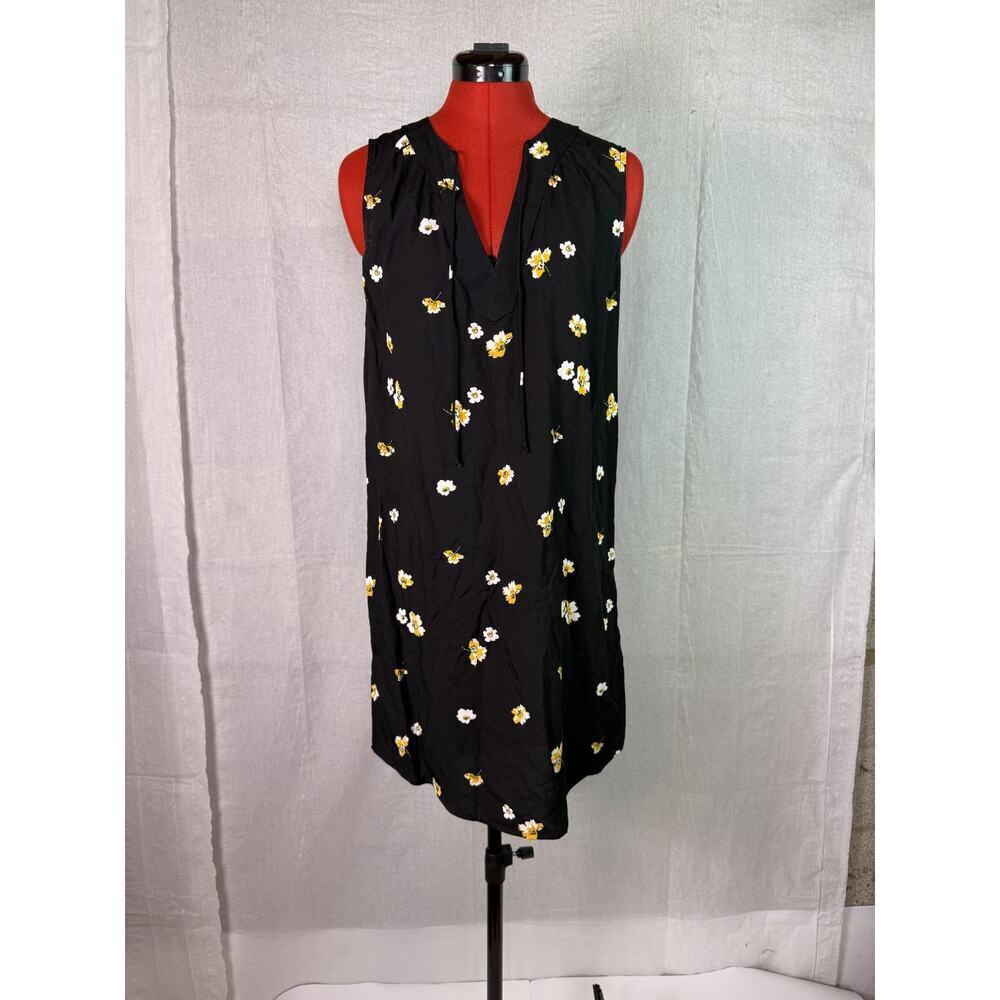 Old Navy S Black Yellow Floral Print Sleeveless Tie Vneck Blouse Top Work C711